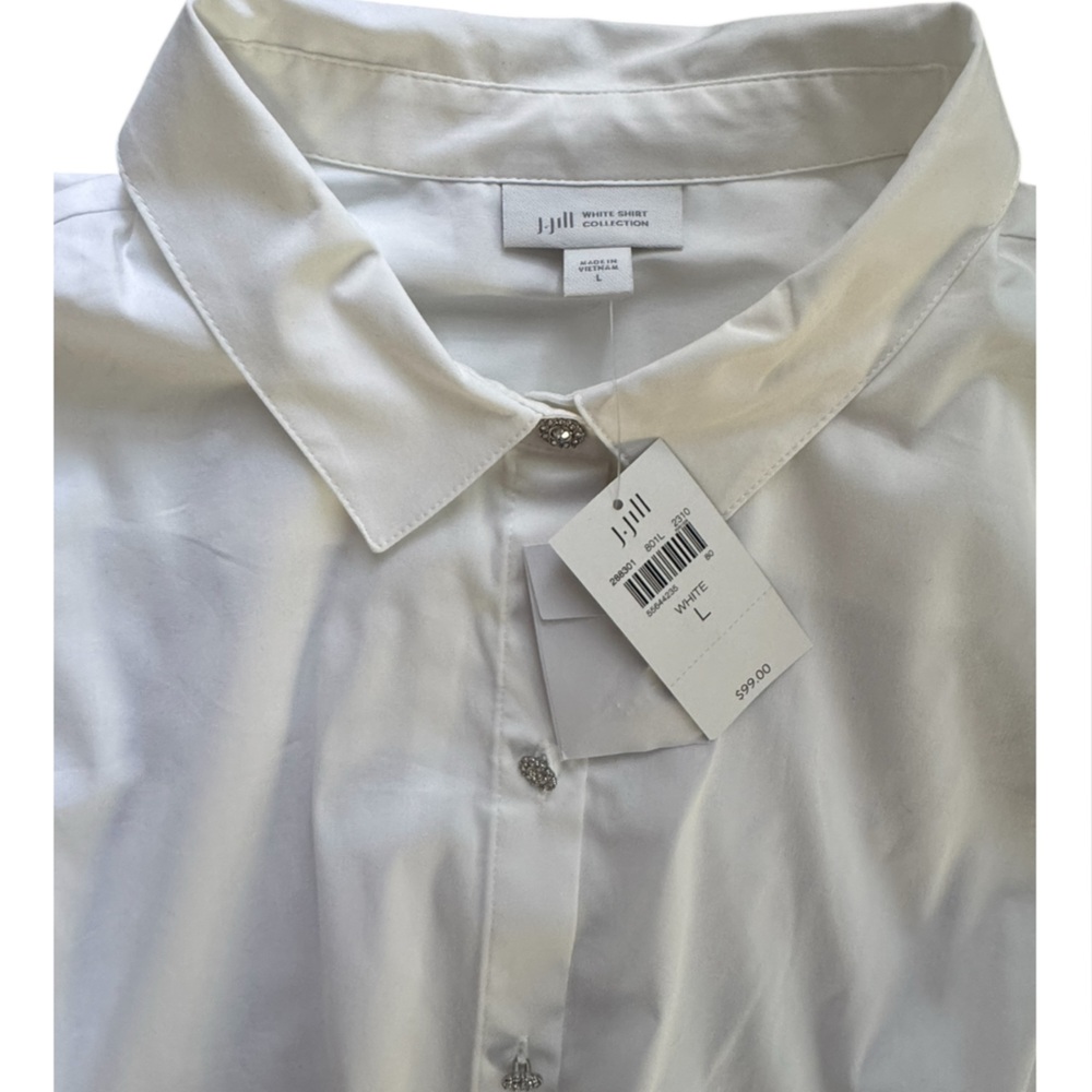 J. Jill jeweled button White Button Down blouse - Picture 3 of 4